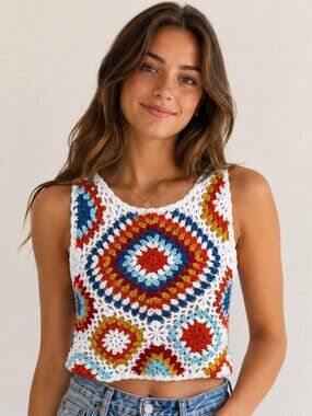 Altar'd State Multicolor Crochet Crop Top | Size Small